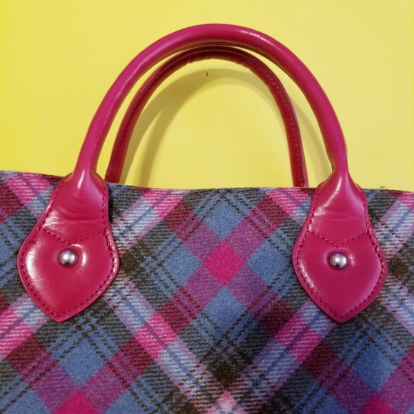 Plaid bag tote bag blue pink,zippers - Picture 4 of 6